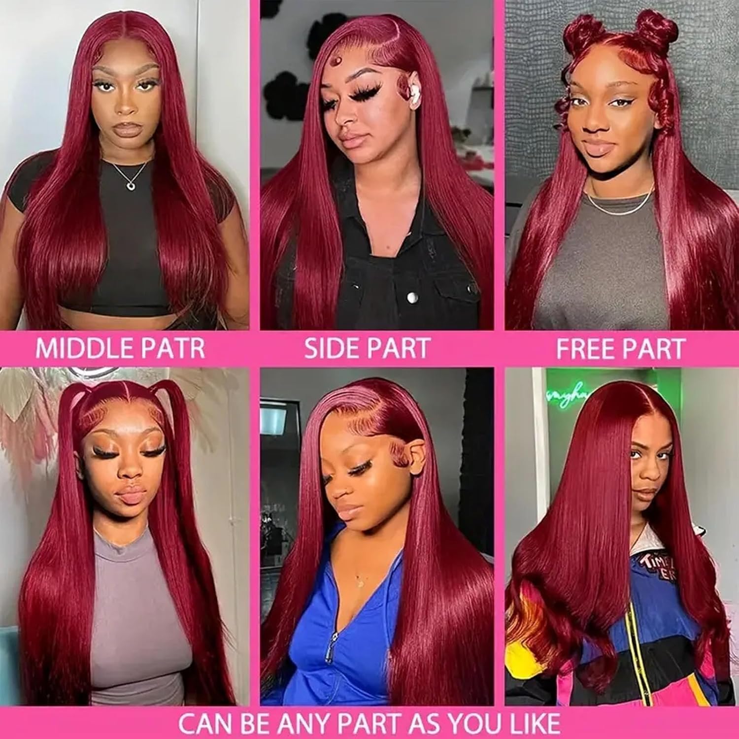 Fiumer Burgundy Wig Human Hair 20inch 13x6 HD Transparent Lace Straight 99J Red Human Hair Wig Colored Reddish Brown Lace Frontal Wigs 180% Density Pre Plucked
