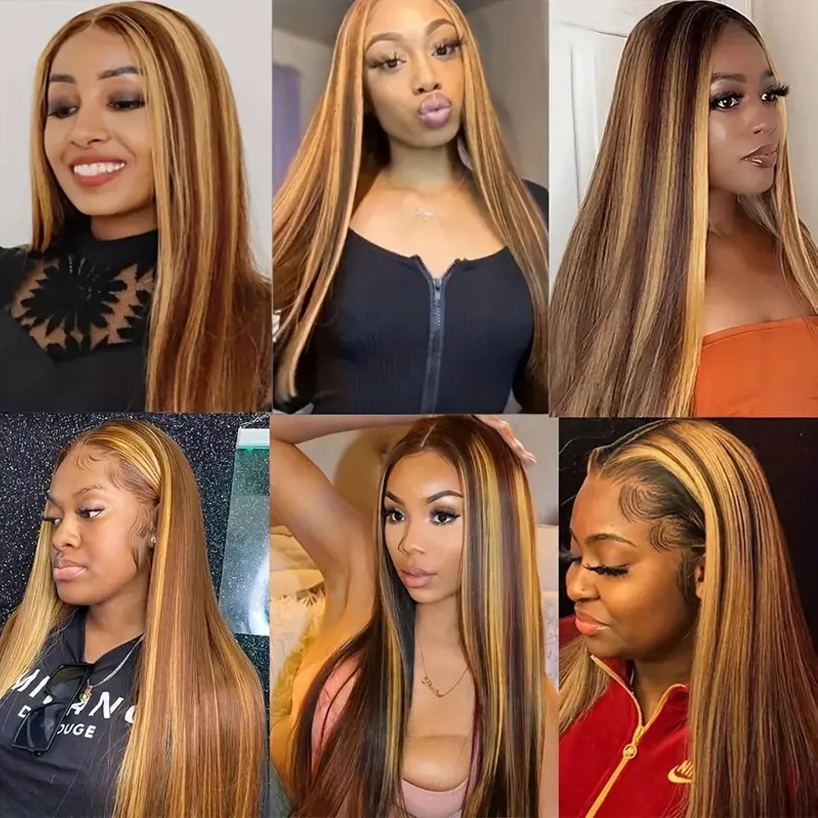 Fiumer Ombre Lace Front Wig Human Hair Highlight 13x4 HD Straight Lace Front Wigs 180% Density 4/27 Colored Honey Blonde HD Lace Frontal Wigs For Women Glueless Pre Plucked with Baby Hair 20-34inch