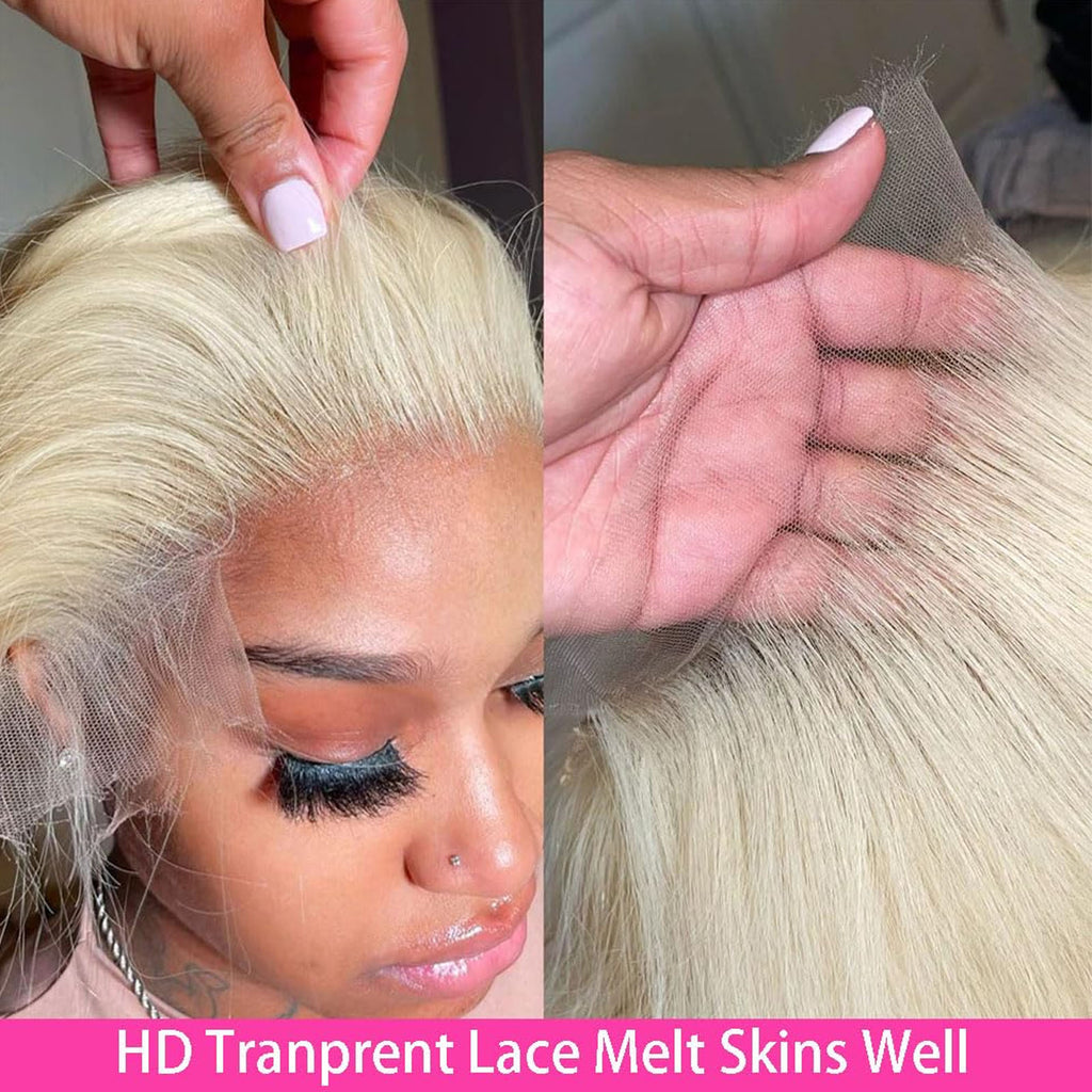 Fiumer Blonde Wig Human Hair 13x6 613 Lace Front Wig Human Hair Straight HD Transparent Lace Frontal Wigs Human Hair Pre Plucked with Baby Hair 180% Density Blond Wig 20-34inch