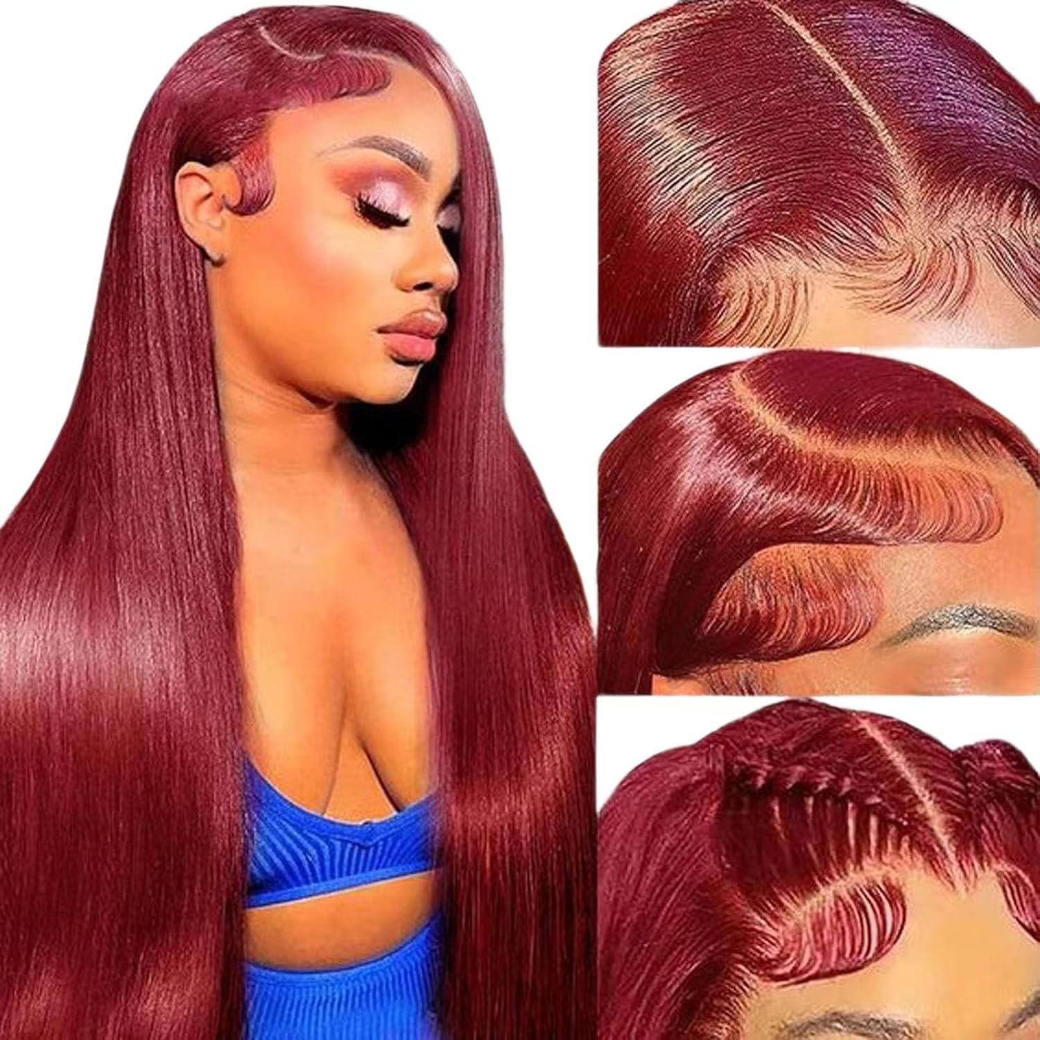 Fiumer Burgundy Wig Human Hair 22inch 13x6 HD Transparent Lace Straight 99J Red Human Hair Wig Colored Reddish Brown Lace Frontal Wigs 180% Density Pre Plucked