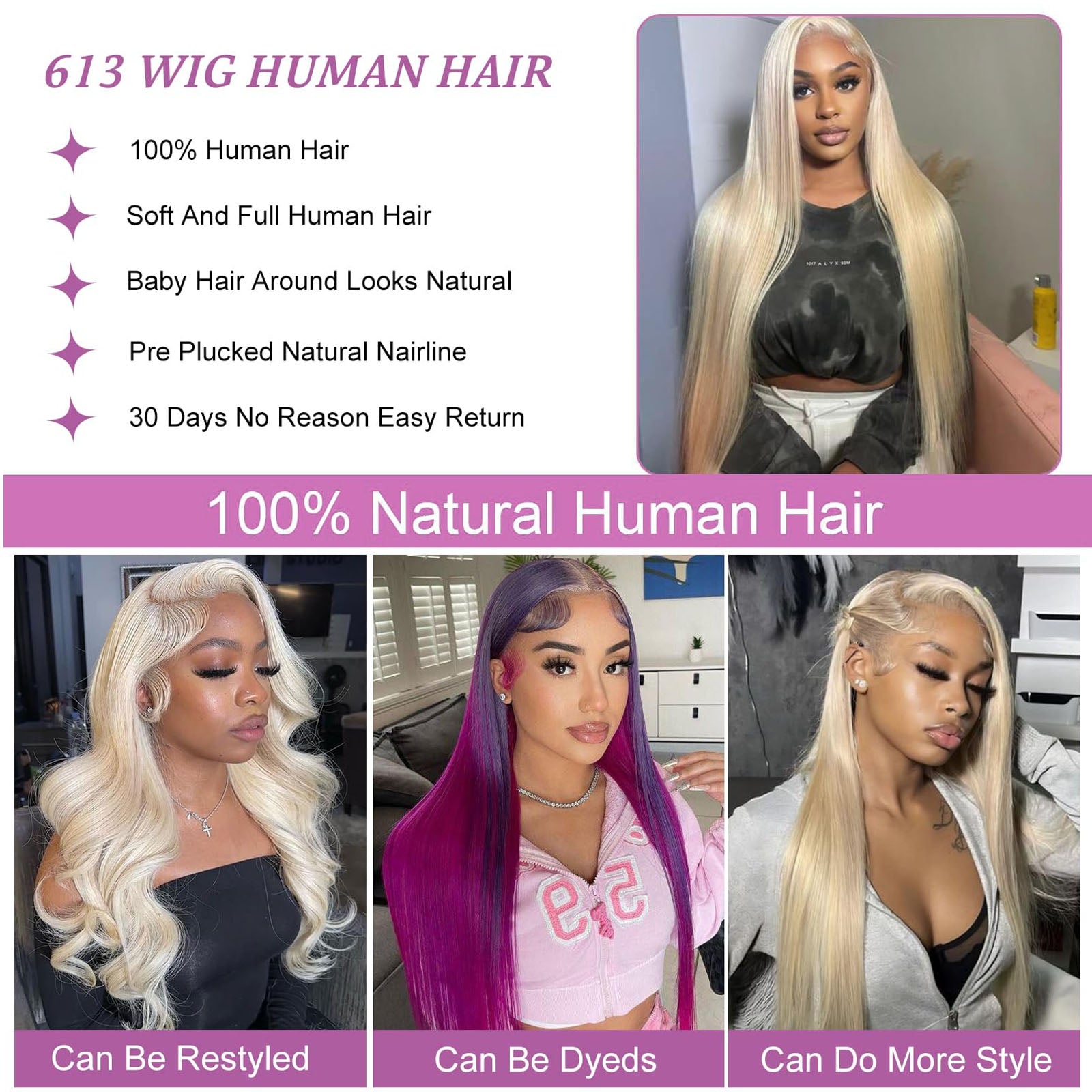 Fiumer Blonde Wig Human Hair 13x6 613 Lace Front Wig Human Hair Straight HD Transparent Lace Frontal Wigs Human Hair Pre Plucked with Baby Hair 180% Density Blond Wig 20-34inch