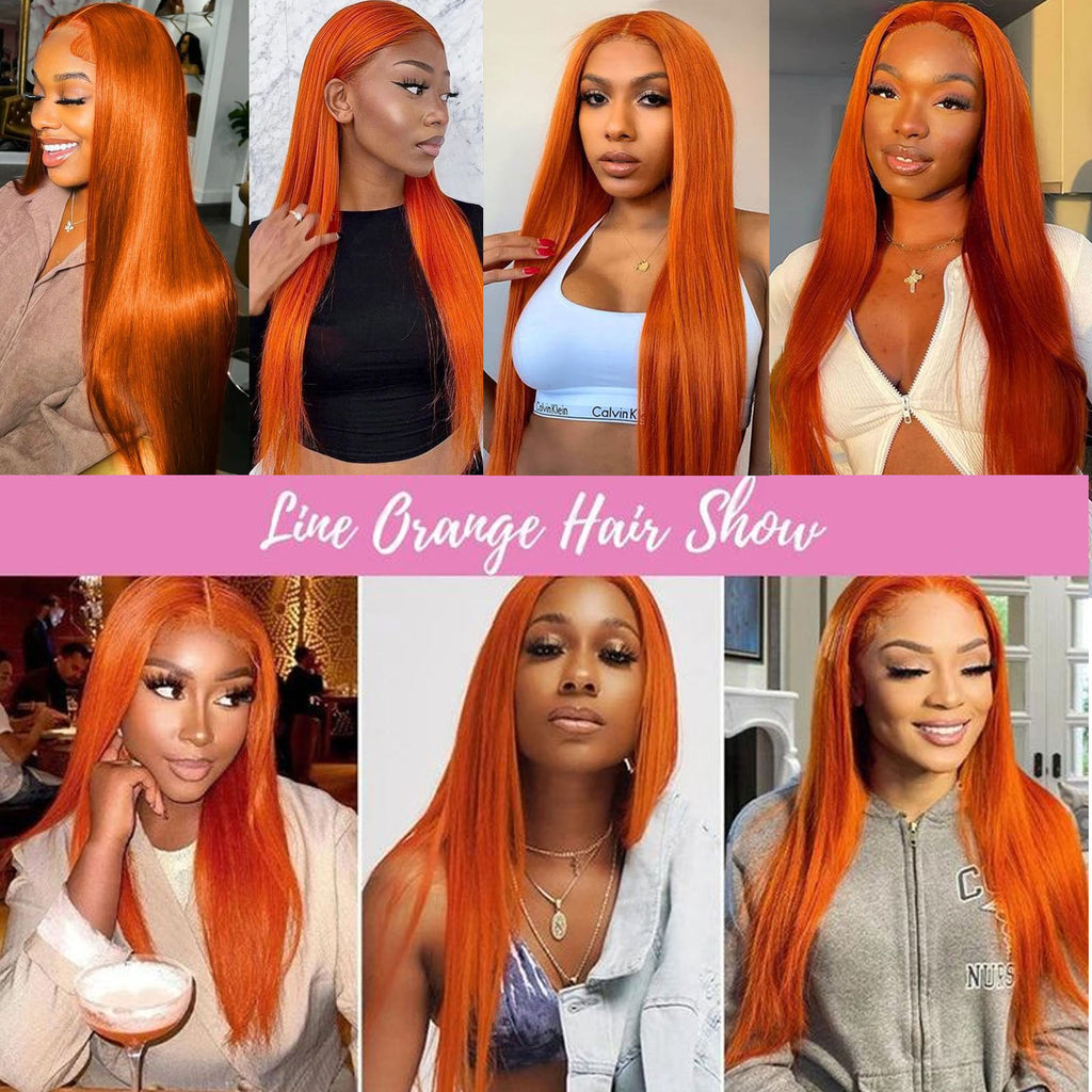 Fiumer Ginger Wig Human Hair 13x4 Straight Ginger Orange Lace Front Wigs Human Hair HD Transparent Lace Frontal 350 Colored Wig Pre Plucked 180% Density 20-28inch