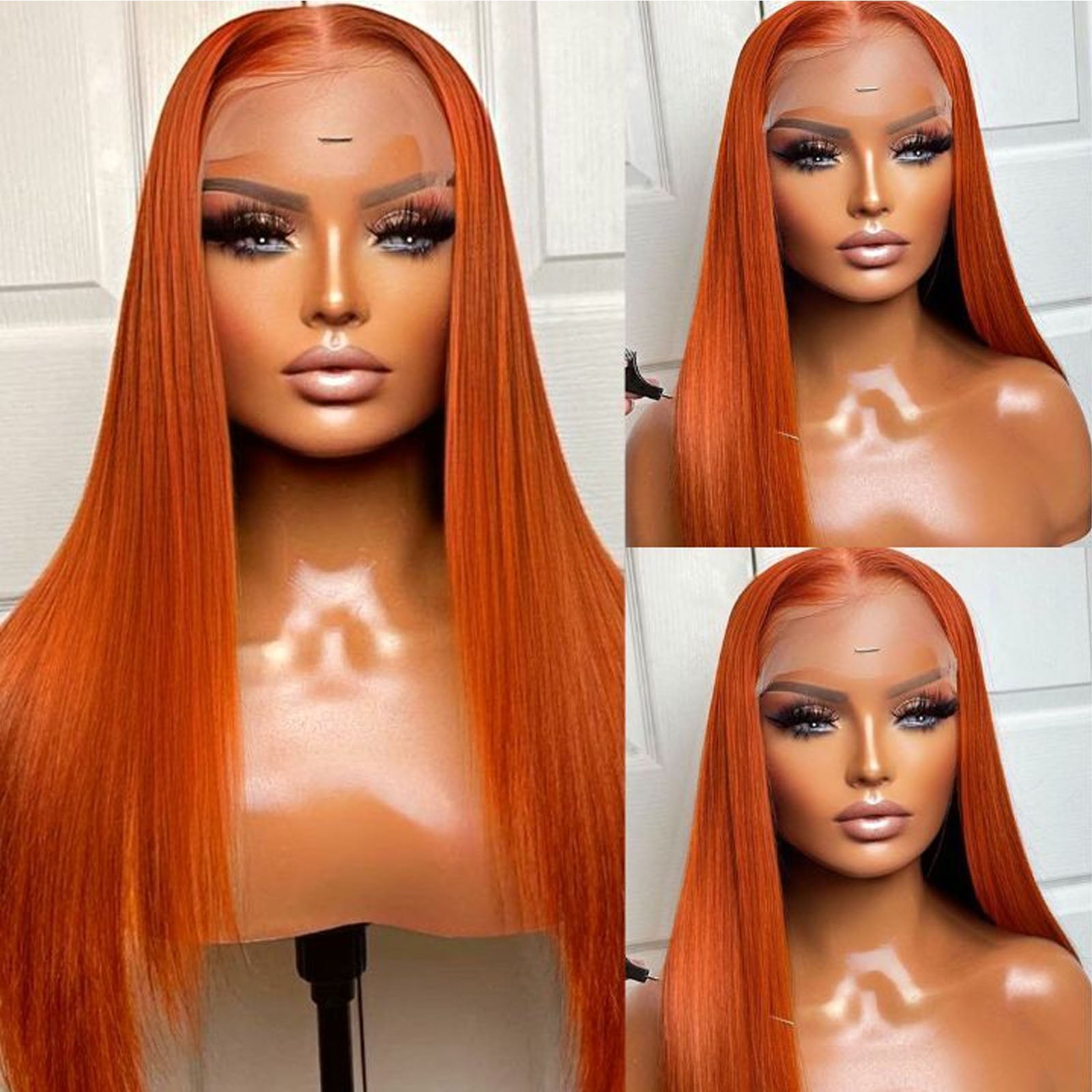 Fiumer Ginger Wig Human Hair 13x4 Straight Ginger Orange Lace Front Wigs Human Hair HD Transparent Lace Frontal 350 Colored Wig Pre Plucked 180% Density 20-28inch
