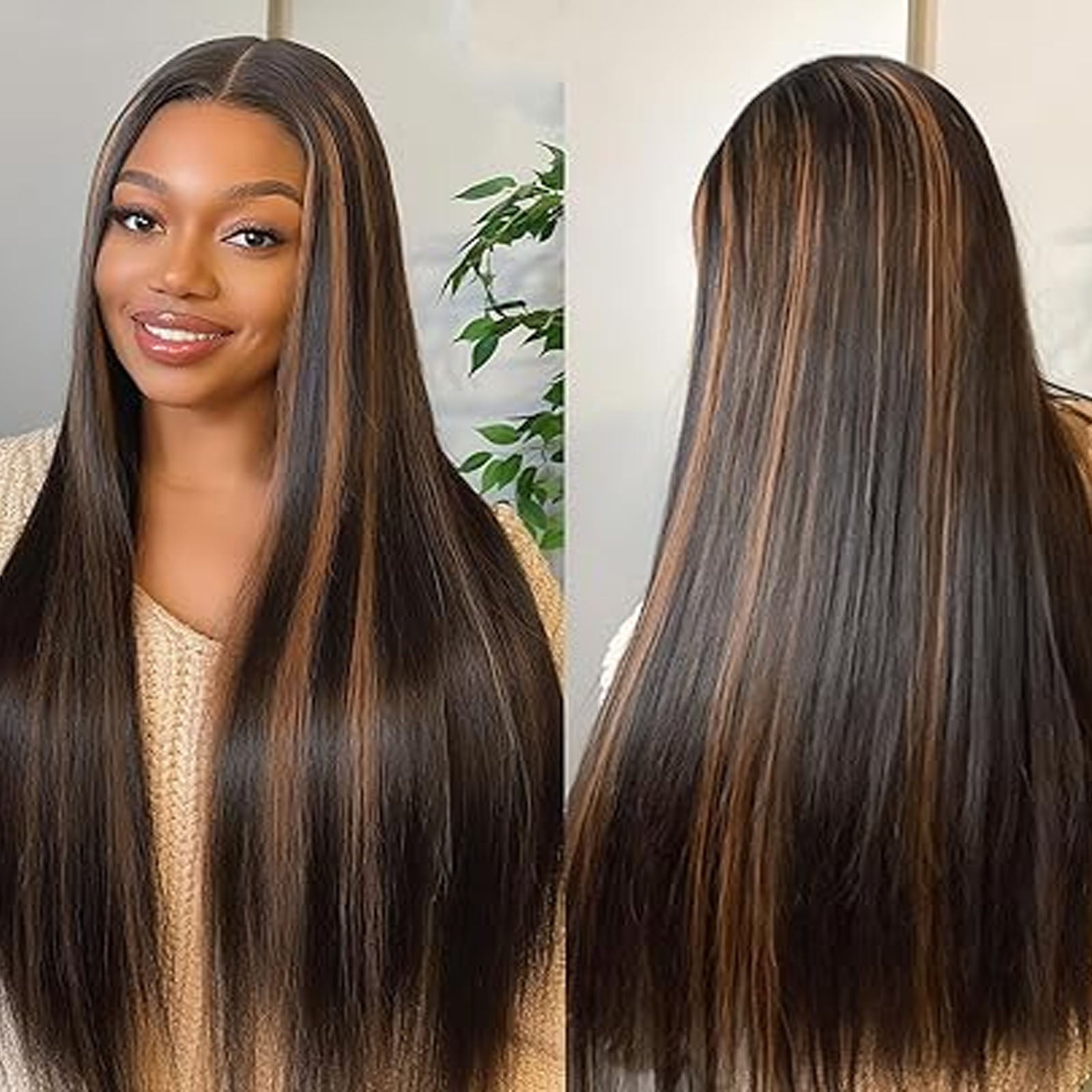 Fiumer Ombre Lace Front Wig Human Hair 1B/30 Highlight Straight Wigs 13X6 Transparent Lace Frontal Glueless Wigs Honey Blonde Colored Human Hair Pre Plucked for Women 20-34inch