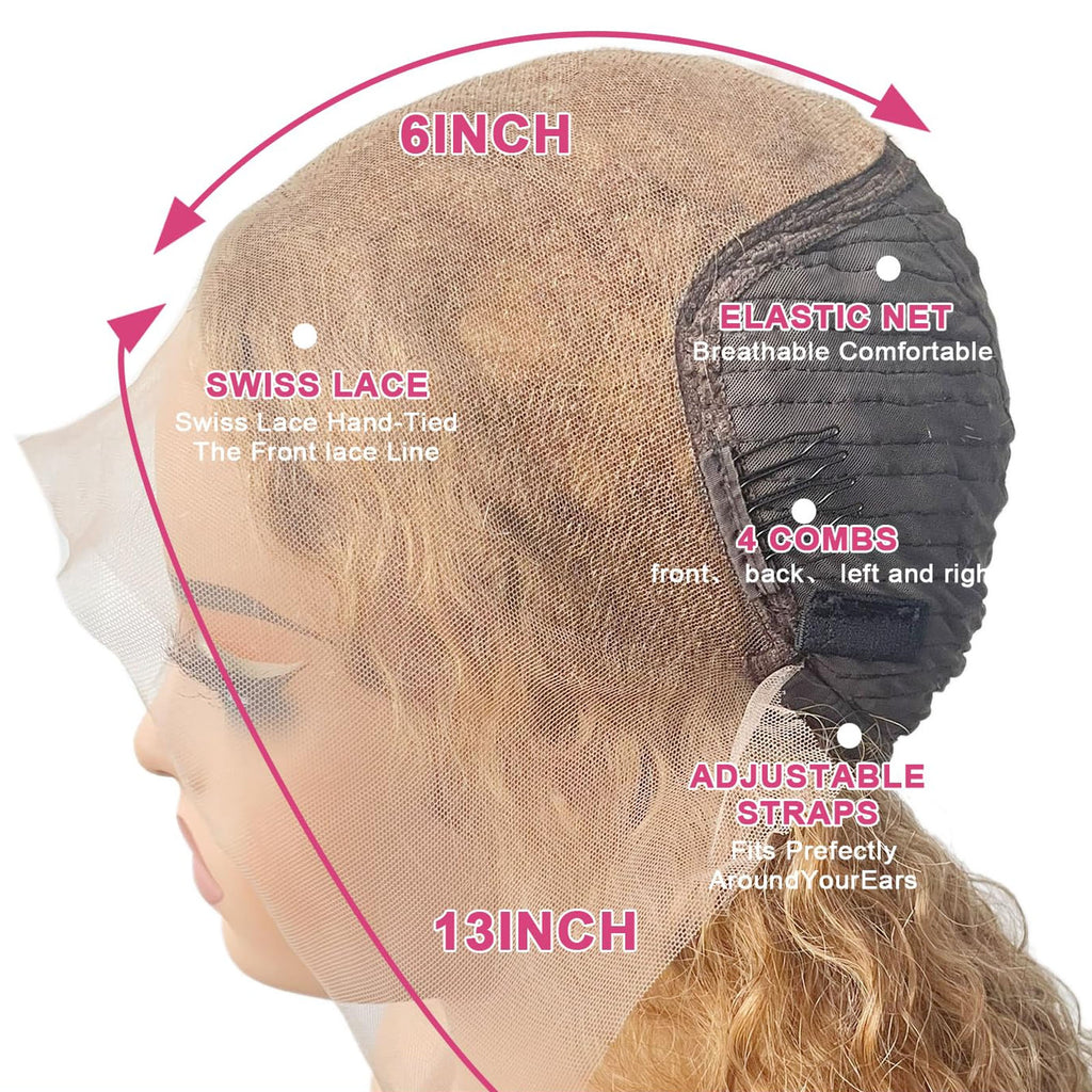 Fiumer Honey Blonde Wig Human Hair 13x6 HD Transparent Lace Front Wig Human Hair Pre Plucked With Baby Hair Straight Blonde Wig Human Hair 180% Density 27# Colored Human Hair Wig 20-34inch