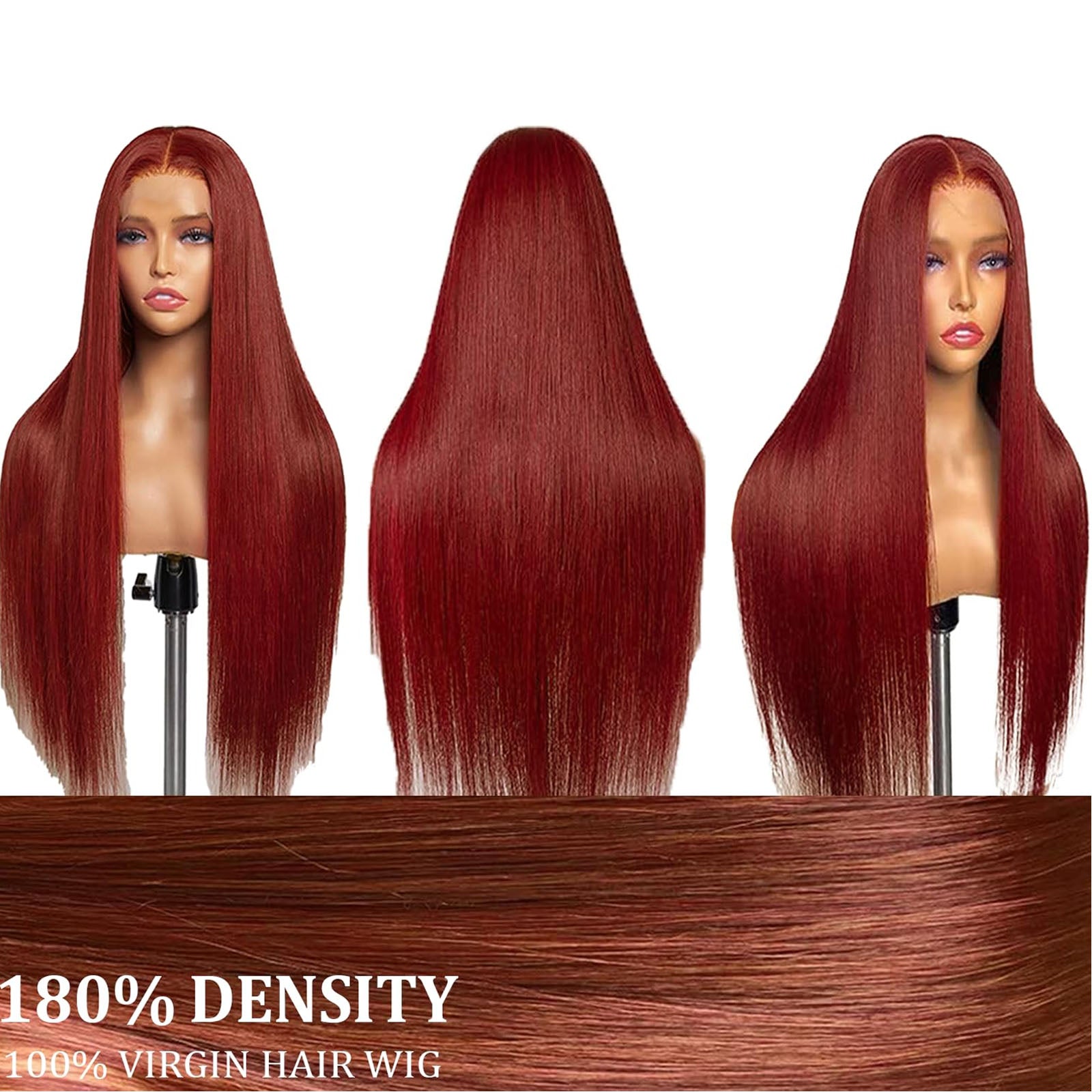 Fiumer 20-34inch Reddish Brown Lace Front Wigs Human Hair 13x6 Straight Lace Front Wig 180% Density Auburn Brown 33# Lace Frontal Wigs Human Hair Pre Plucked for Women