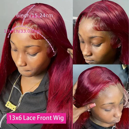 Fiumer Burgundy Wig Human Hair 20inch 13x6 HD Transparent Lace Straight 99J Red Human Hair Wig Colored Reddish Brown Lace Frontal Wigs 180% Density Pre Plucked