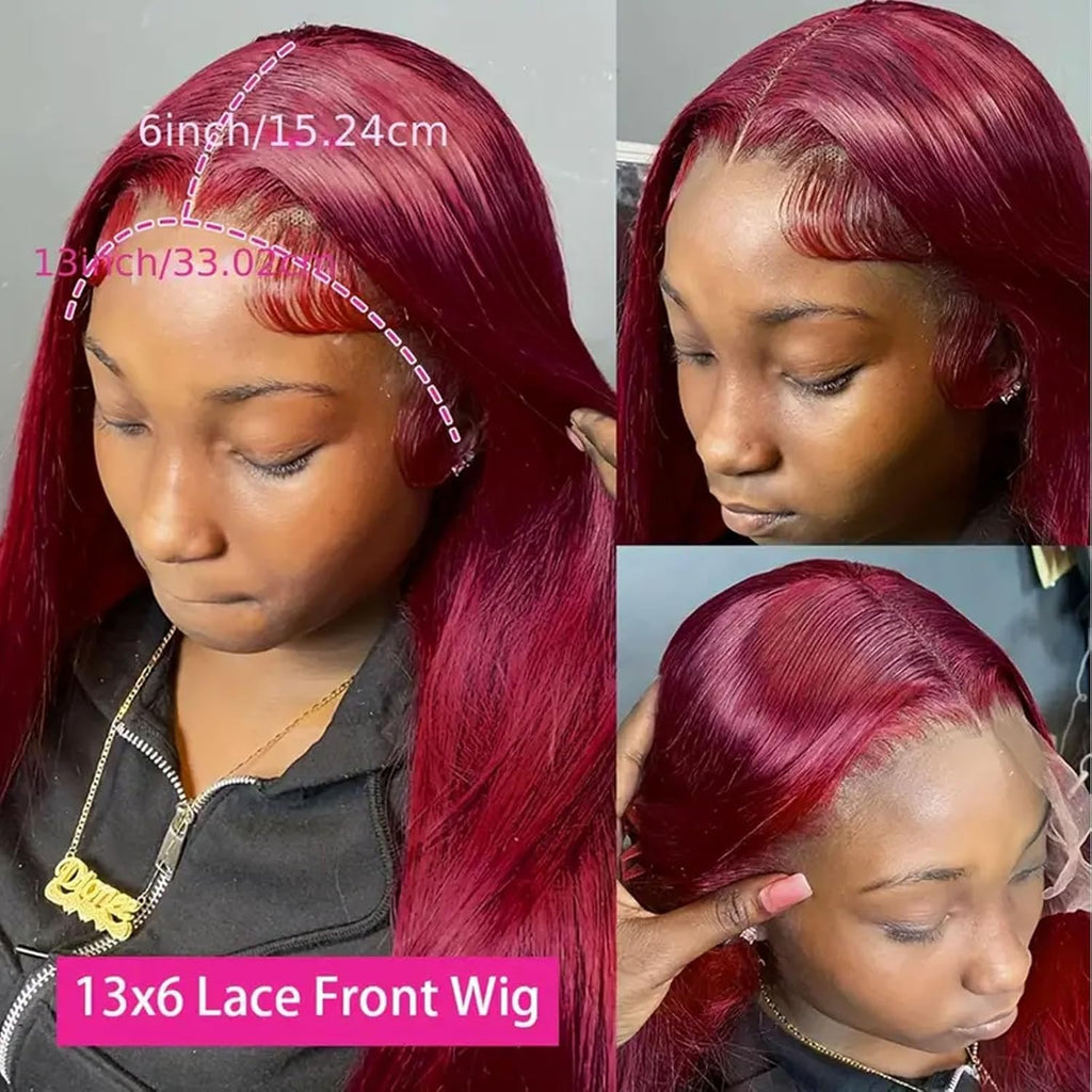 Fiumer Burgundy Wig Human Hair 20-32inch 13x6 HD Transparent Lace Straight 99J Red Human Hair Wig Colored Reddish Brown Lace Frontal Wigs 180% Density Pre Plucked