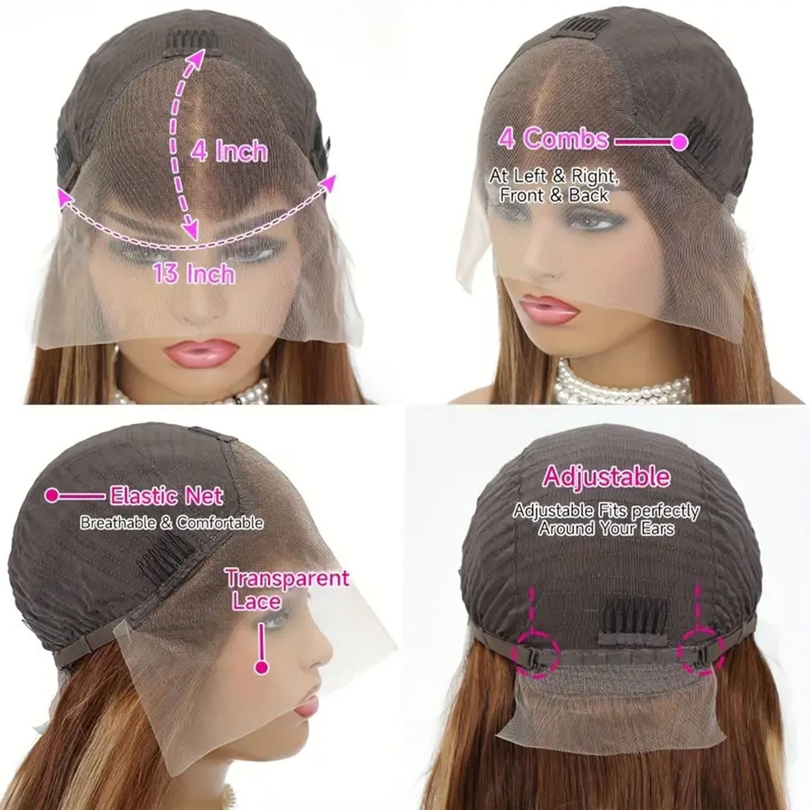 Fiumer Ombre Lace Front Wig Human Hair Highlight 13x4 HD Straight Lace Front Wigs 180% Density 4/27 Colored Honey Blonde HD Lace Frontal Wigs For Women Glueless Pre Plucked with Baby Hair 20-34inch