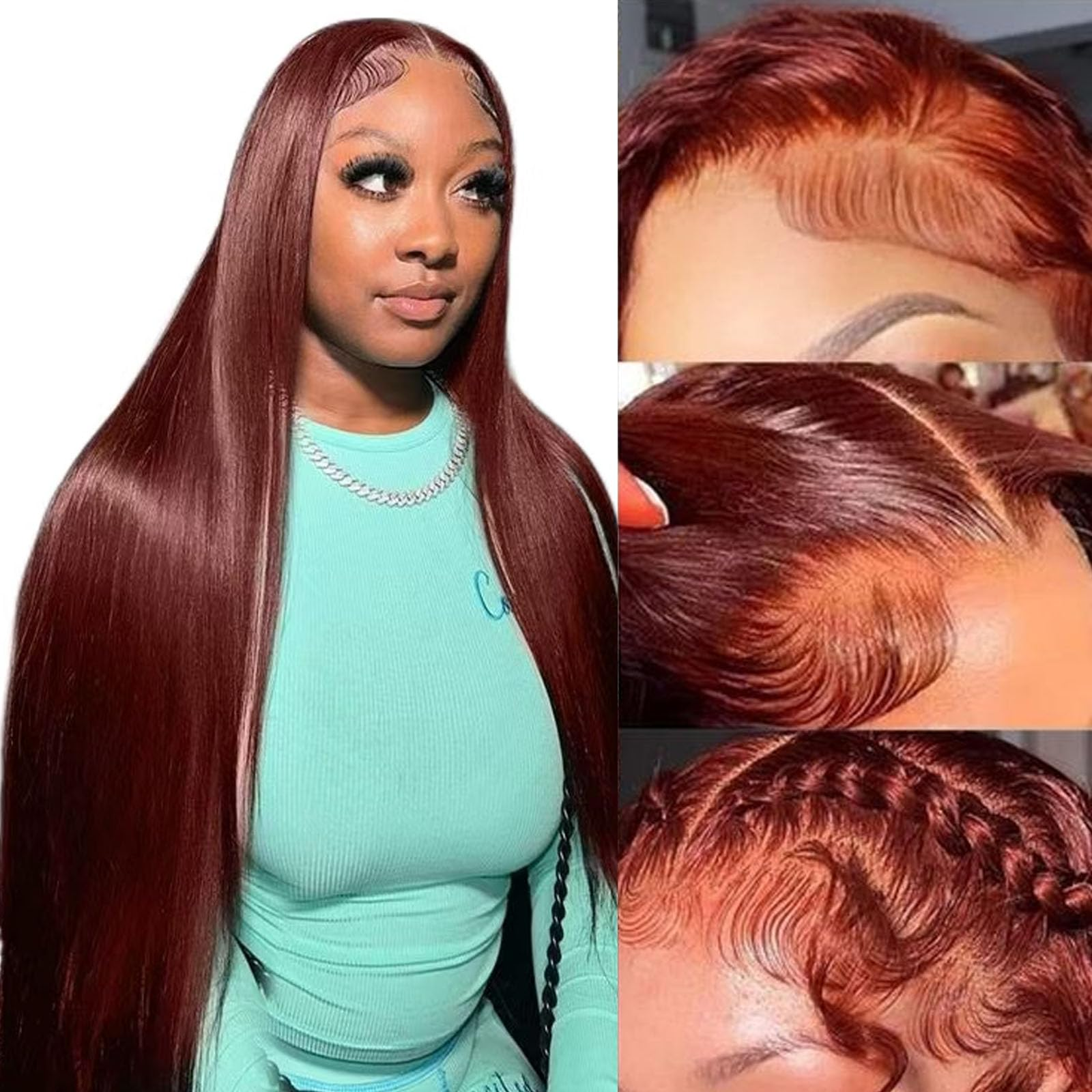 Fiumer 20-34inch Reddish Brown Lace Front Wigs Human Hair 13x6 Straight Lace Front Wig 180% Density Auburn Brown 33# Lace Frontal Wigs Human Hair Pre Plucked for Women