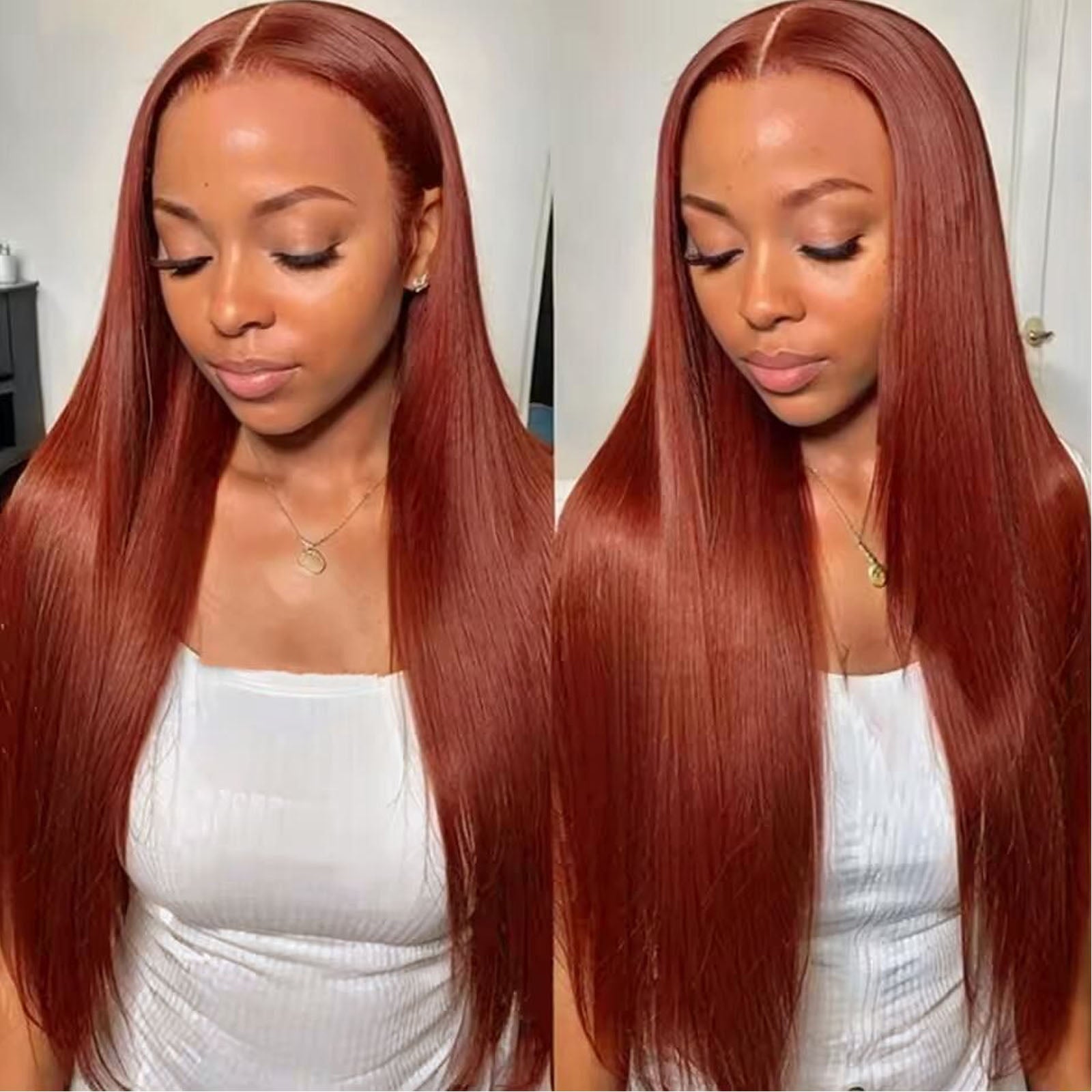 Fiumer 20-34inch Reddish Brown Lace Front Wigs Human Hair 13x6 Straight Lace Front Wig 180% Density Auburn Brown 33# Lace Frontal Wigs Human Hair Pre Plucked for Women
